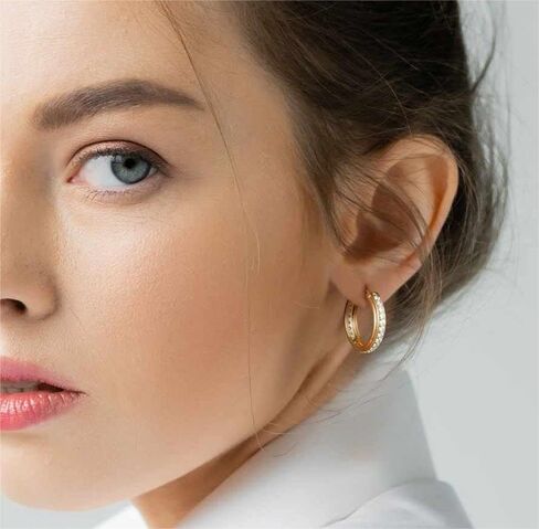 Gold Hoop Earrings for Women 14K Gold Earrings for Women Gold Hoop Earrings Inlaid With Circle of Zircon Zirconia Hoops Earring for Womens Earring 25mm in Saudi Arabia