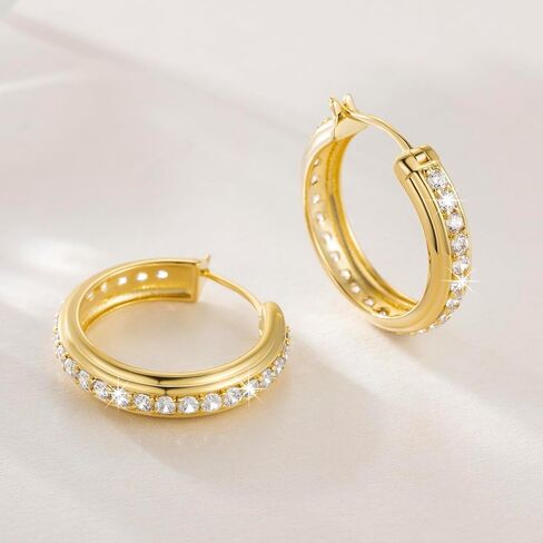 Gold Hoop Earrings for Women 14K Gold Earrings for Women Gold Hoop Earrings Inlaid With Circle of Zircon Zirconia Hoops Earring for Womens Earring 25mm in Saudi Arabia