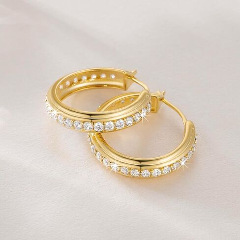 Gold Hoop Earrings for Women 14K Gold Earrings for Women Gold Hoop Earrings Inlaid With Circle of Zircon Zirconia Hoops Earring for Womens Earring 25mm in Saudi Arabia