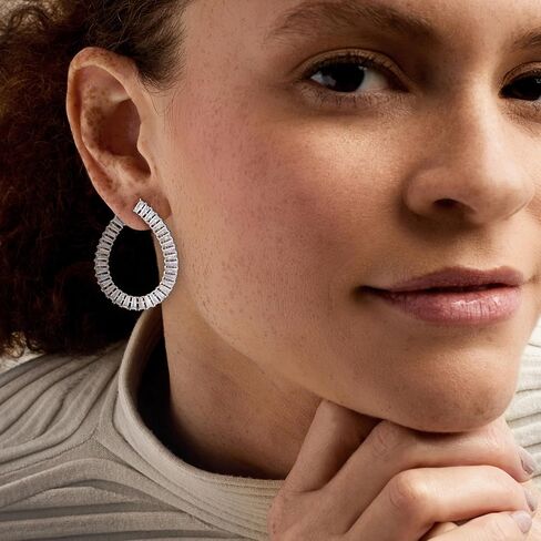 Ross-Simons Rhodium-Plated Front-Back Hoop Earrings With 7.00 ct. t.w. Czs in Kuwait