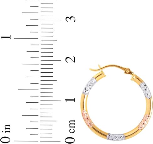 Floreo 10k Yellow Gold 19mm Diamond Cut Station Tri-Color Hoop Earrings in Saudi Arabia