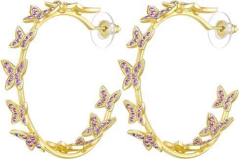 Butterfly Hoop Earrings with Crystal Cubic Zirconia Gold and Silver Plated Elegant Animals Floral Wrap Style Earring for Women CE0013 in Saudi Arabia