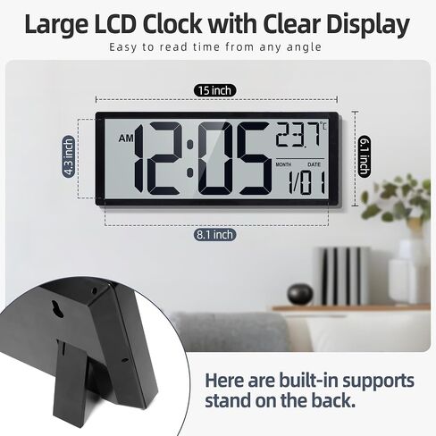 16" Large Digital Wall Clock Battery Operated with Big Display Numbers, Temperature and Date, Auto DST and Alarm, for Office, Classroom, Gym, Bedroom, Living Room in Saudi Arabia