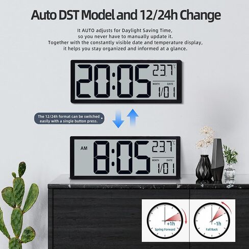 16" Large Digital Wall Clock Battery Operated with Big Display Numbers, Temperature and Date, Auto DST and Alarm, for Office, Classroom, Gym, Bedroom, Living Room in Saudi Arabia