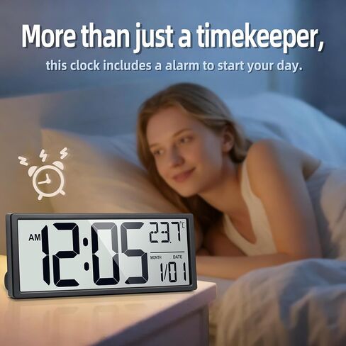 16" Large Digital Wall Clock Battery Operated with Big Display Numbers, Temperature and Date, Auto DST and Alarm, for Office, Classroom, Gym, Bedroom, Living Room in Saudi Arabia