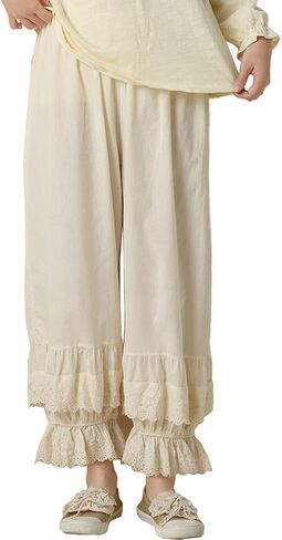 Vintage Cotton Pettipants with Lace Trim – Cropped Sleep Shorts for Women, Flared Summer Underwear & Loungewear (One Size) in Saudi Arabia