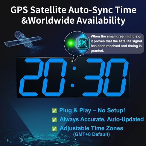 CHKOSDA 18.7 Inch Large Digital Wall Clock with GPS Auto-Sync Time - Blue | 164ft Visibility, No Wi-Fi, 8-Level Dimming, Timer, Remote, Wall-Mounted, for Living Room, Office, Classroom, Garage in Saudi Arabia