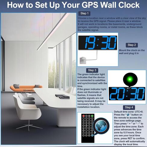 CHKOSDA 18.7 Inch Large Digital Wall Clock with GPS Auto-Sync Time - Blue | 164ft Visibility, No Wi-Fi, 8-Level Dimming, Timer, Remote, Wall-Mounted, for Living Room, Office, Classroom, Garage in Saudi Arabia