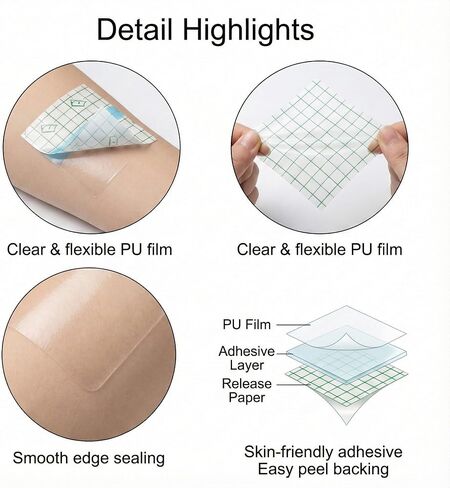 100 Pack Waterproof Transparent Shower Patch Bandage Cover, Stretch Clear Adhesive Film Dressing, Flexible Protective Tape for Skin, Wound & Tattoo Aftercare in Saudi Arabia