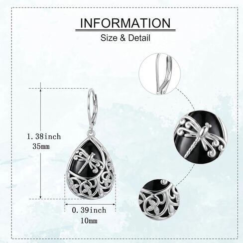 Black Onyx Dragonfly Earrings Obsidian Dangle Drop Earrings Filigree Boho Vintage Jewelry Gifts for Women in Saudi Arabia