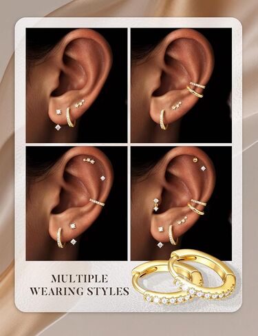 Turandoss 8 Pairs Hypoallergenic Earrings Jackets for Women, 14K Gold Plated Flat Back Earrings Dainty Stud Hoop Cartilage Earrings Multiple Piercing Earring Stacks Earrings for Women Jewelry Gifts in Kuwait