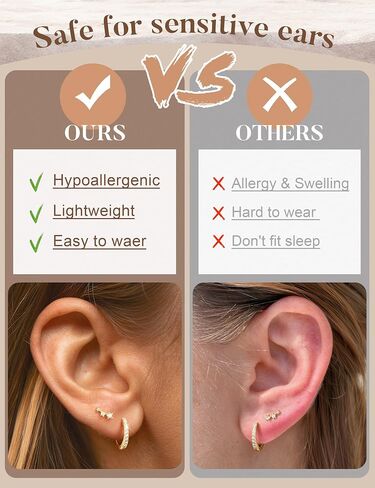 Turandoss 8 Pairs Hypoallergenic Earrings Jackets for Women, 14K Gold Plated Flat Back Earrings Dainty Stud Hoop Cartilage Earrings Multiple Piercing Earring Stacks Earrings for Women Jewelry Gifts in Kuwait