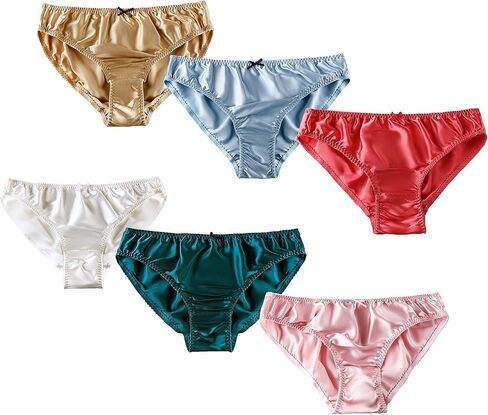 6Pairs Women Underwear Pure Silk Briefs Panties Lace String Soft Smooth Healthy Bikini Classic Underpants in Saudi Arabia