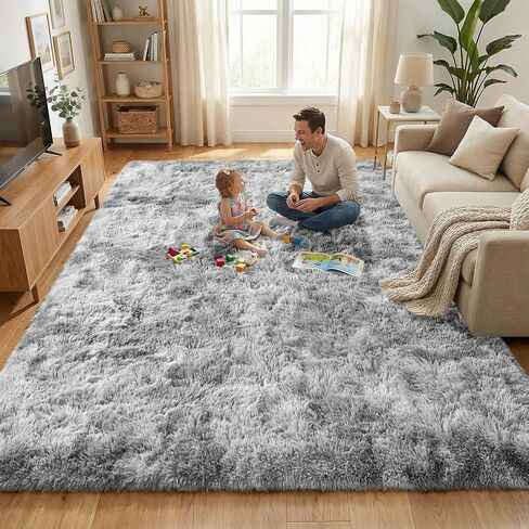 Fluffy Rugs for Living Room: Black Soft Shag Rug for Bedroom, Large Fuzzy Plush Indoor Carpet Non Slip Modern Rug for Nursery Kids Room Dorms Office Home Decor, 7x10 Feet in Saudi Arabia