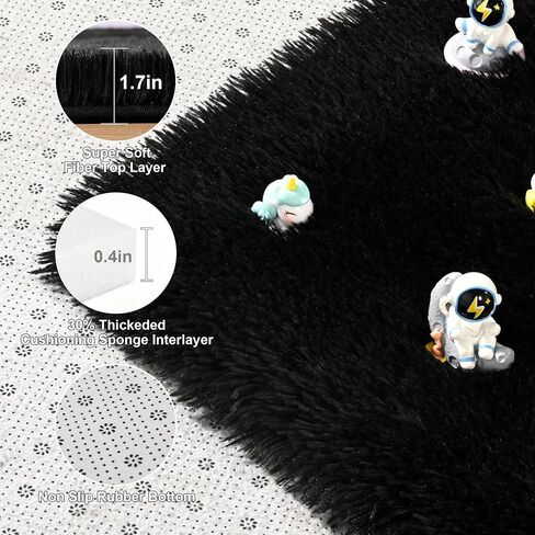 Fluffy Rugs for Living Room: Black Soft Shag Rug for Bedroom, Large Fuzzy Plush Indoor Carpet Non Slip Modern Rug for Nursery Kids Room Dorms Office Home Decor, 7x10 Feet in Kuwait