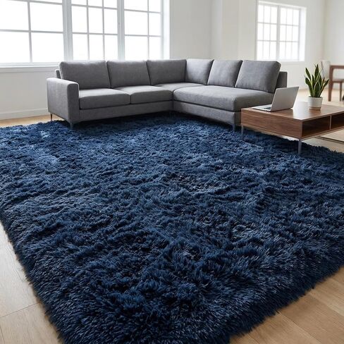 Fluffy Rugs for Living Room: Black Soft Shag Rug for Bedroom, Large Fuzzy Plush Indoor Carpet Non Slip Modern Rug for Nursery Kids Room Dorms Office Home Decor, 7x10 Feet in Kuwait
