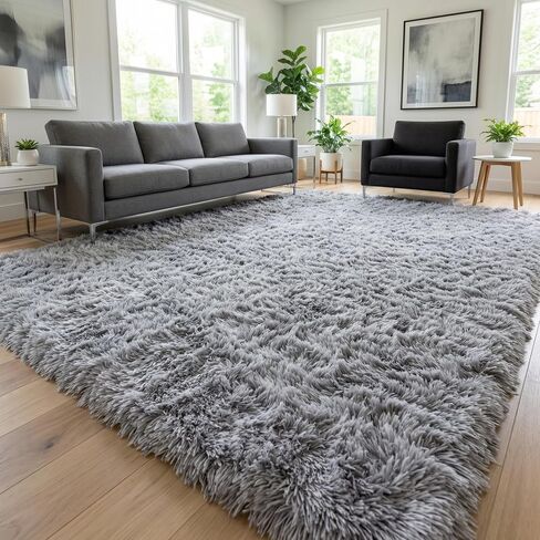 Fluffy Rugs for Living Room: Black Soft Shag Rug for Bedroom, Large Fuzzy Plush Indoor Carpet Non Slip Modern Rug for Nursery Kids Room Dorms Office Home Decor, 7x10 Feet in Kuwait