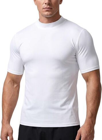 Men Mock Neck T-Shirt Short Sleeve Turtleneck Stretchy Pullover Top Sports Solid Tee in Kuwait