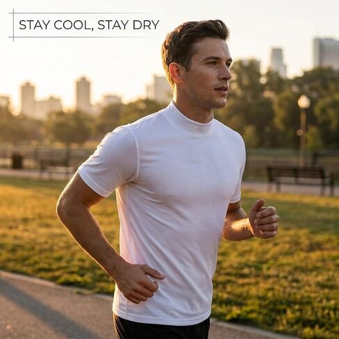 Men Mock Neck T-Shirt Short Sleeve Turtleneck Stretchy Pullover Top Sports Solid Tee in Kuwait