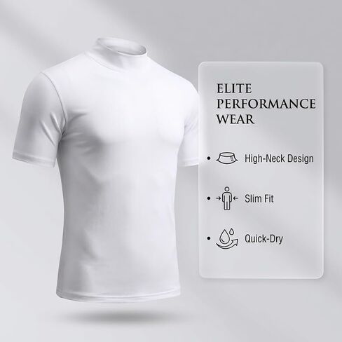 Men Mock Neck T-Shirt Short Sleeve Turtleneck Stretchy Pullover Top Sports Solid Tee in Kuwait