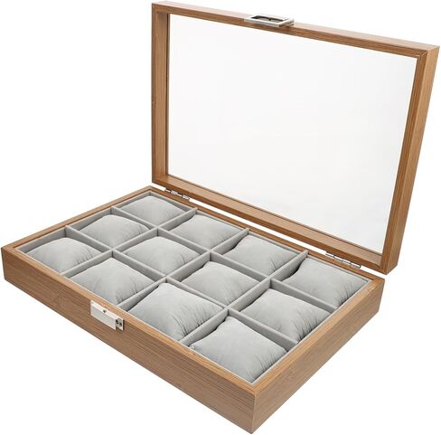 PartyKindom Elegant Wood Watch Case with Slots Decorative Watch Box for Jewelry Storage Lid for Display for Home and present Giving in Kuwait