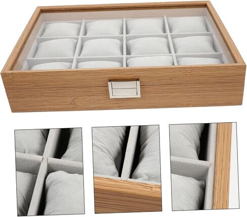 PartyKindom Elegant Wood Watch Case with Slots Decorative Watch Box for Jewelry Storage Lid for Display for Home and present Giving in Kuwait
