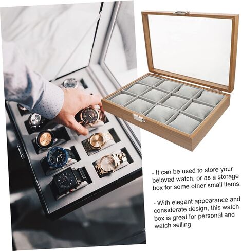 PartyKindom Elegant Wood Watch Case with Slots Decorative Watch Box for Jewelry Storage Lid for Display for Home and present Giving in Kuwait