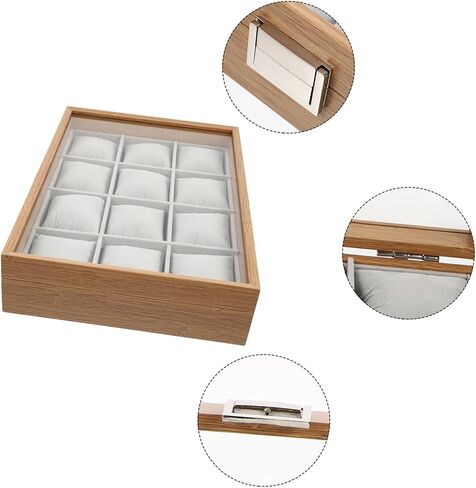 PartyKindom Elegant Wood Watch Case with Slots Decorative Watch Box for Jewelry Storage Lid for Display for Home and present Giving in Kuwait