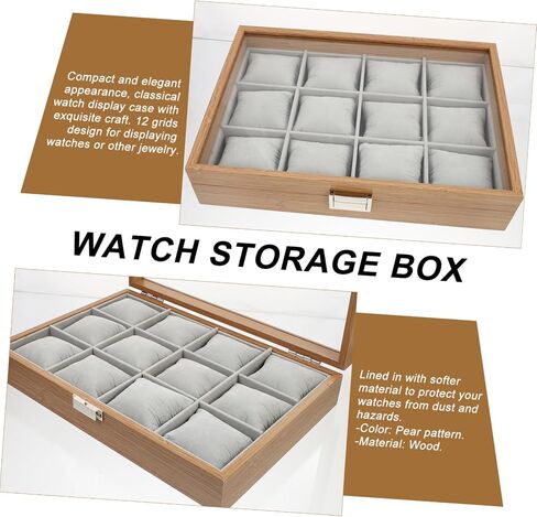 PartyKindom Elegant Wood Watch Case with Slots Decorative Watch Box for Jewelry Storage Lid for Display for Home and present Giving in Kuwait