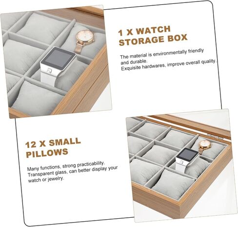 PartyKindom Elegant Wood Watch Case with Slots Decorative Watch Box for Jewelry Storage Lid for Display for Home and present Giving in Kuwait