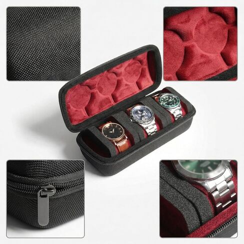 Hard Watch Travel Case, 3 Slots Watch Roll Case Storage Organizer for Men and Women, Watch Travel Organizer with Anti-Move Watch Pillows for Portable Watch Protection and Storage RED in Kuwait