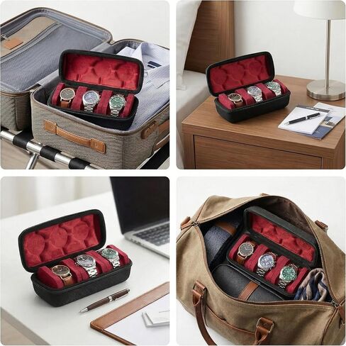 Hard Watch Travel Case, 3 Slots Watch Roll Case Storage Organizer for Men and Women, Watch Travel Organizer with Anti-Move Watch Pillows for Portable Watch Protection and Storage RED in Kuwait
