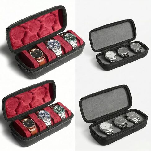 Hard Watch Travel Case, 3 Slots Watch Roll Case Storage Organizer for Men and Women, Watch Travel Organizer with Anti-Move Watch Pillows for Portable Watch Protection and Storage RED in Kuwait