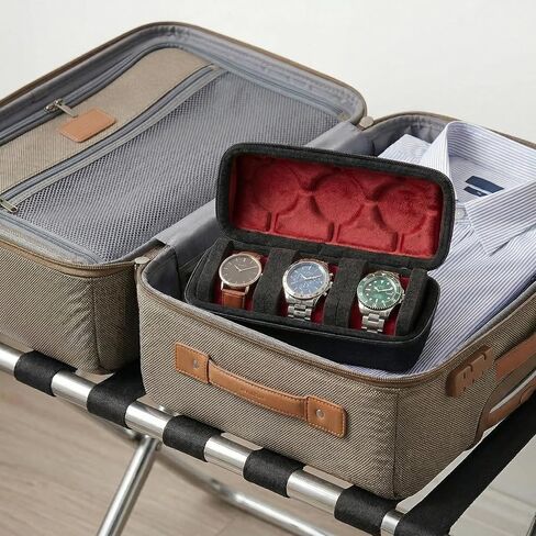 Hard Watch Travel Case, 3 Slots Watch Roll Case Storage Organizer for Men and Women, Watch Travel Organizer with Anti-Move Watch Pillows for Portable Watch Protection and Storage RED in Kuwait