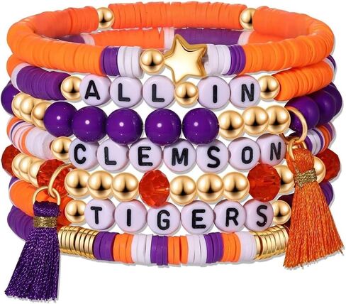 Friendship Bracelets Trendy Clay Bead Bracelets Stack Gold Beaded Stretch Bracelets for Women, 7PCS Purple Boho Stackable Bracelets Bulk Cute Jewelry in Saudi Arabia