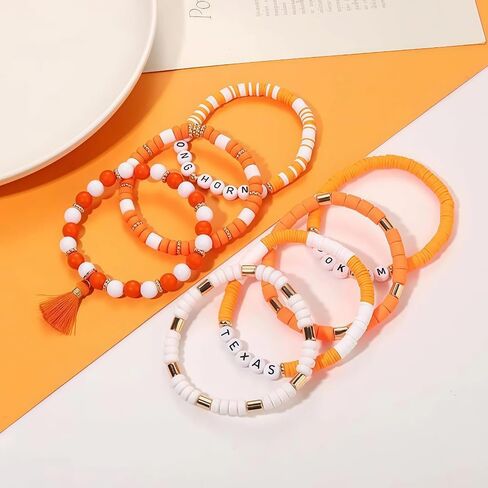Friendship Bracelets Trendy Clay Bead Bracelets Stack Gold Beaded Stretch Bracelets for Women, 7PCS Purple Boho Stackable Bracelets Bulk Cute Jewelry in Saudi Arabia