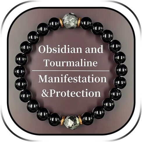 Long tiantian Obsidian Bracelet Black Tourmaline Beaded Bracelet For Women Black Crystal Bracelet Stretch Bead Jewelry in Kuwait