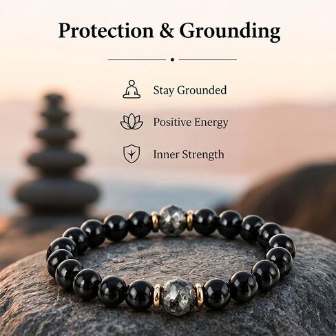 Long tiantian Obsidian Bracelet Black Tourmaline Beaded Bracelet For Women Black Crystal Bracelet Stretch Bead Jewelry in Kuwait
