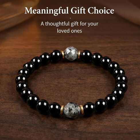 Long tiantian Obsidian Bracelet Black Tourmaline Beaded Bracelet For Women Black Crystal Bracelet Stretch Bead Jewelry in Kuwait