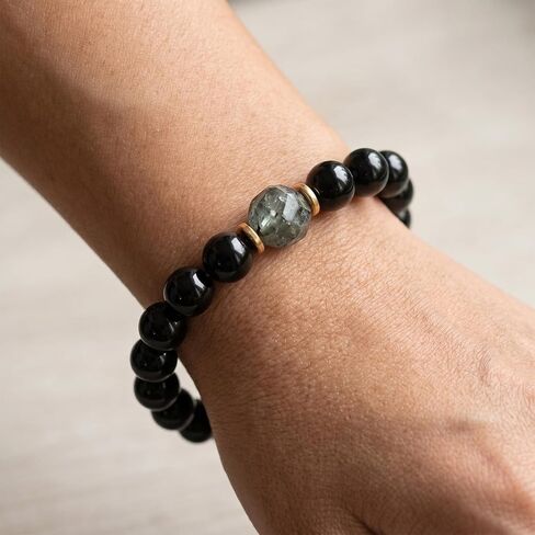 Long tiantian Obsidian Bracelet Black Tourmaline Beaded Bracelet For Women Black Crystal Bracelet Stretch Bead Jewelry in Kuwait