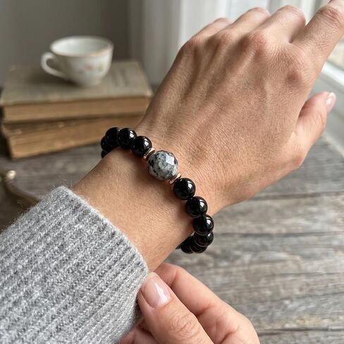 Long tiantian Obsidian Bracelet Black Tourmaline Beaded Bracelet For Women Black Crystal Bracelet Stretch Bead Jewelry in Kuwait