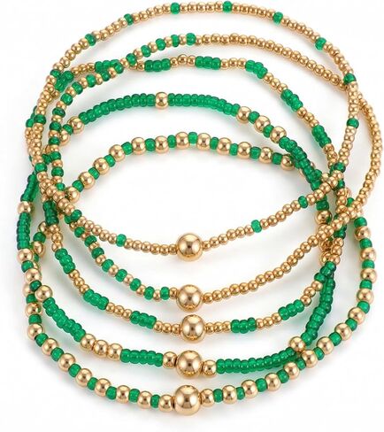 Ymapinc Green and Gold Bracelet Stack Set, Boho Bracelets for Women, Multilayer Beaded Green Stackable Stretch Bracelets, Bohemian Beach Vacation Jewelry Gifts for Women in Kuwait