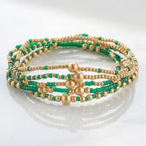 Ymapinc Green and Gold Bracelet Stack Set, Boho Bracelets for Women, Multilayer Beaded Green Stackable Stretch Bracelets, Bohemian Beach Vacation Jewelry Gifts for Women in Kuwait