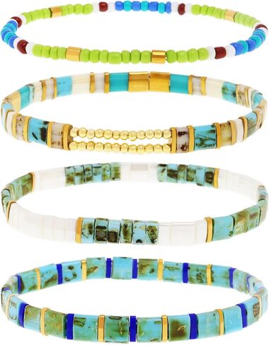 Tila Flat Seed Beads Stack Bracelets Set for Women, Boho Handmade Glass Colorful Beads Friendship Stretch Bracelet Holiday Prom Jewelry Gift. in Saudi Arabia