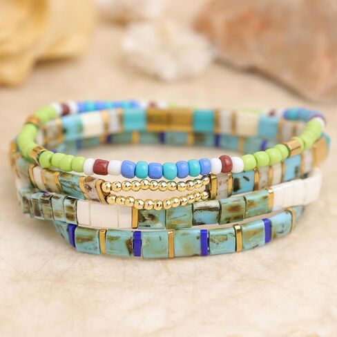 Tila Flat Seed Beads Stack Bracelets Set for Women, Boho Handmade Glass Colorful Beads Friendship Stretch Bracelet Holiday Prom Jewelry Gift. in Saudi Arabia