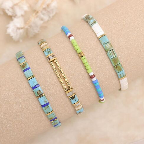 Tila Flat Seed Beads Stack Bracelets Set for Women, Boho Handmade Glass Colorful Beads Friendship Stretch Bracelet Holiday Prom Jewelry Gift. in Saudi Arabia