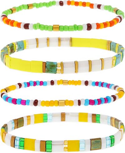 Tila Flat Seed Beads Stack Bracelets Set for Women, Boho Handmade Glass Colorful Beads Friendship Stretch Bracelet Holiday Prom Jewelry Gift. in Saudi Arabia