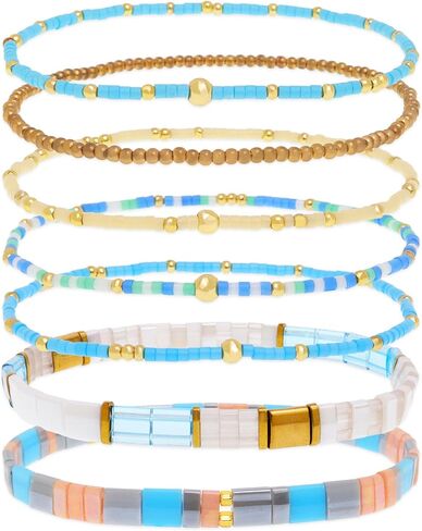 Tila Flat Seed Beads Stack Bracelets Set for Women, Boho Handmade Glass Colorful Beads Friendship Stretch Bracelet Holiday Prom Jewelry Gift. in Saudi Arabia