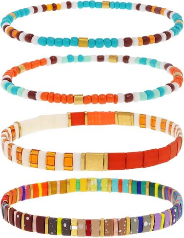 Tila Flat Seed Beads Stack Bracelets Set for Women, Boho Handmade Glass Colorful Beads Friendship Stretch Bracelet Holiday Prom Jewelry Gift. in Saudi Arabia