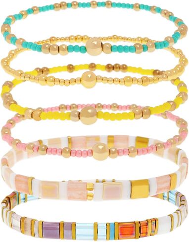 Tila Flat Seed Beads Stack Bracelets Set for Women, Boho Handmade Glass Colorful Beads Friendship Stretch Bracelet Holiday Prom Jewelry Gift. in Saudi Arabia